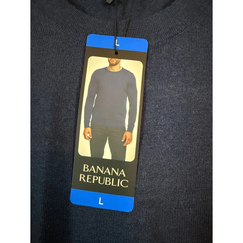 Banana Republic Mens Merino Wool Crewneck Sweater Navy Blue •L• Layering Casual